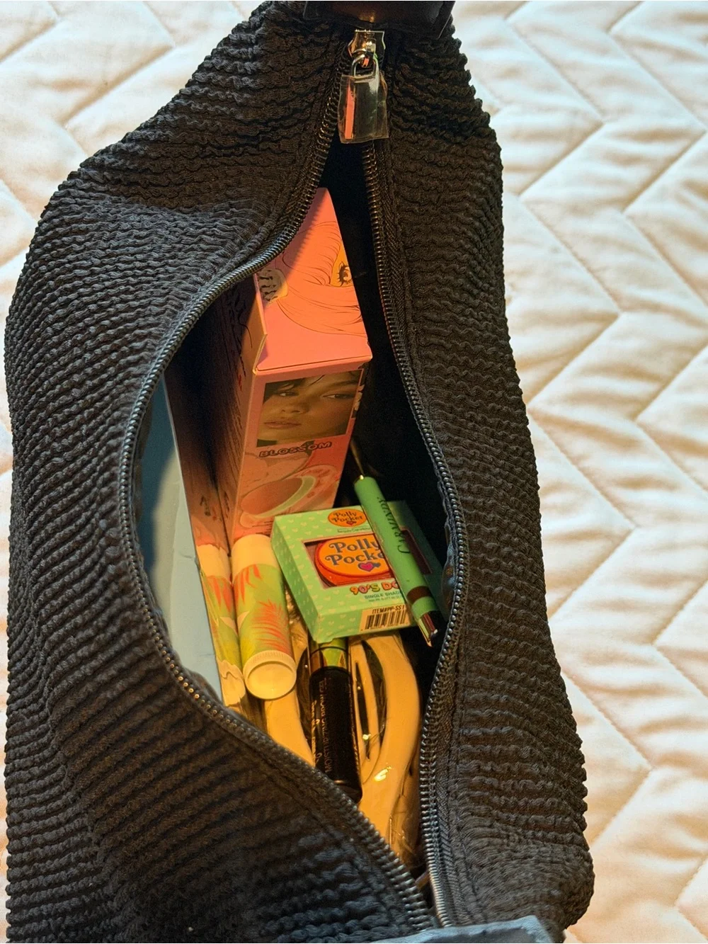 Kate Spade NWOT Black Textured Makeup Bag with Assorted Cosmetic Items